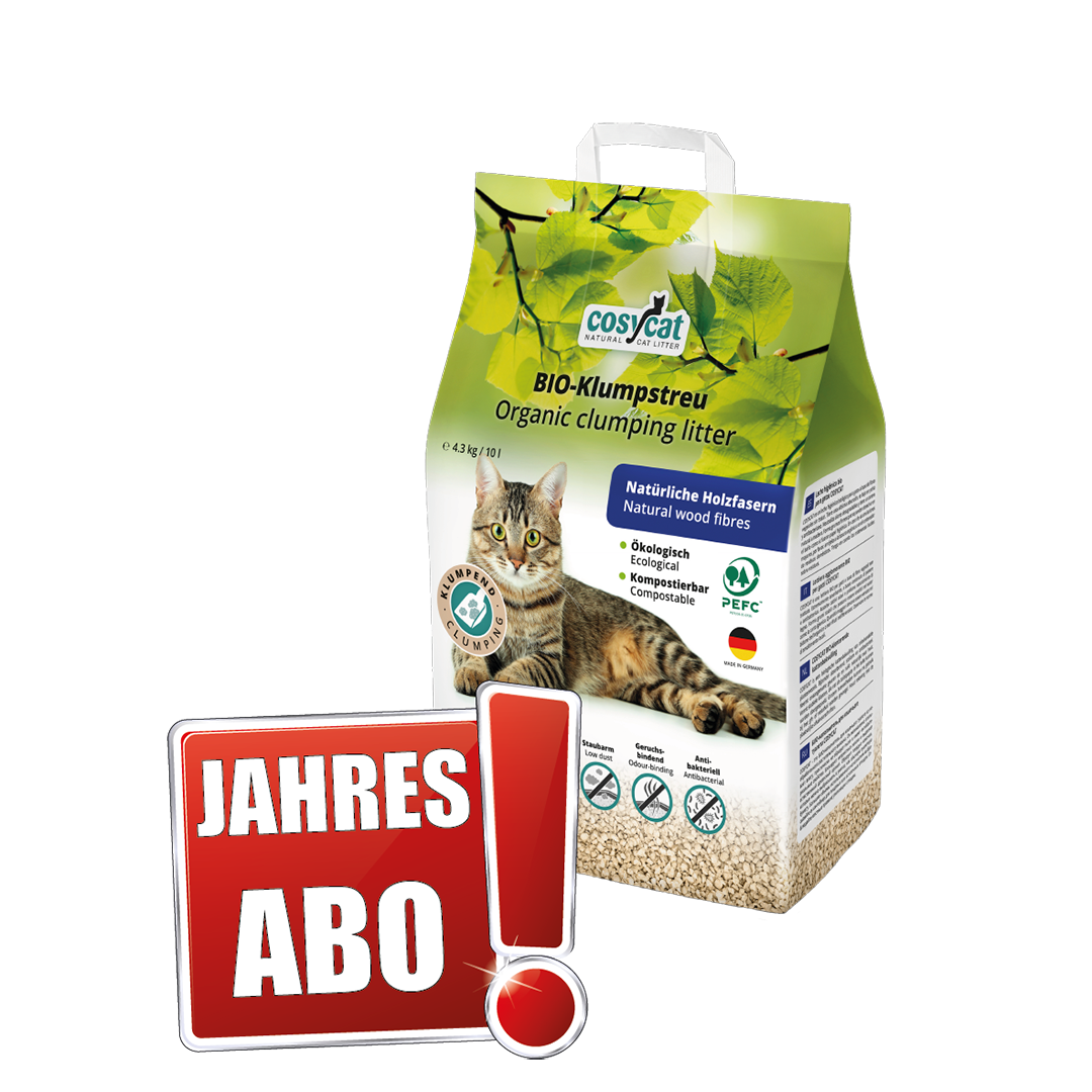 COSYCAT BIO-Klumpstreu 17.2kg / 40L (4 Beutel à 4.3kg / 10L) Jahresabo