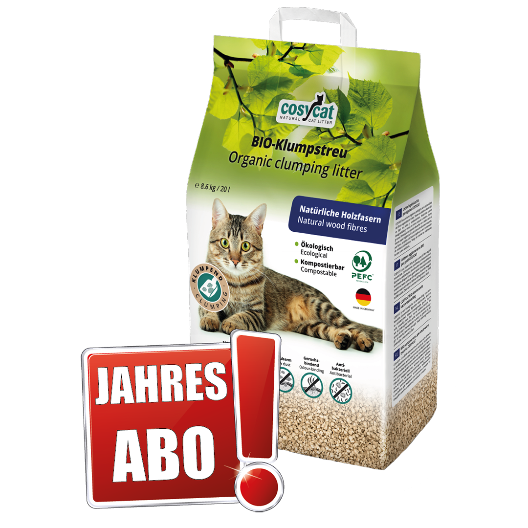 COSYCAT BIO-Klumpstreu 25.8kg / 60L (3 Beutel à 8.6kg / 20L) Jahresabo